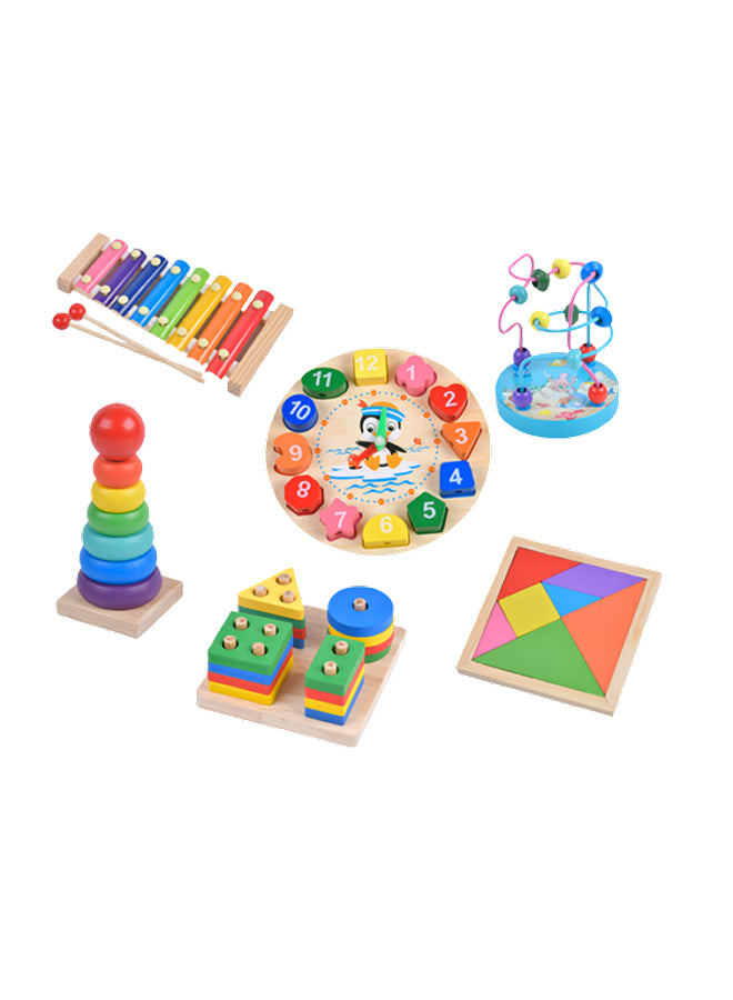 Montessori Toy Set (Suitable for Boys and Girls), 6-Piece Wooden Toy Collection: Wooden Xylophone, Rainbow Tower, Four-Pillar Spinner and more.