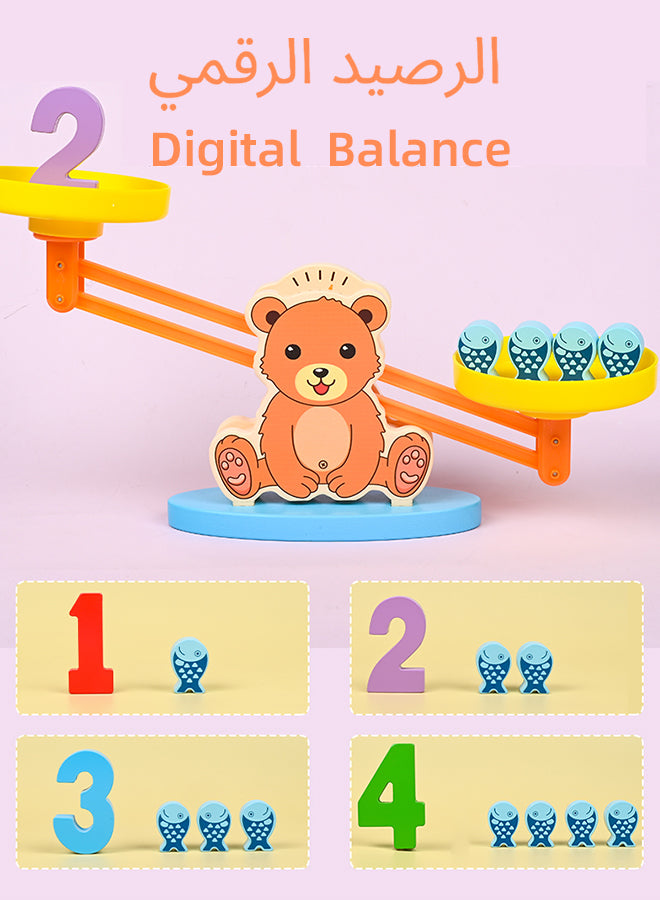 Wooden Balance Scale with Counting Bears | Montessori Math Educational Toy for Kids 3-8 | STEM Learning, Sorting & Weighing Games | Classroom/Preschool Gift