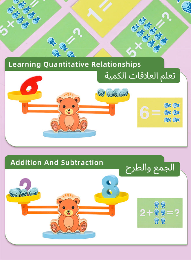 Wooden Balance Scale with Counting Bears | Montessori Math Educational Toy for Kids 3-8 | STEM Learning, Sorting & Weighing Games | Classroom/Preschool Gift