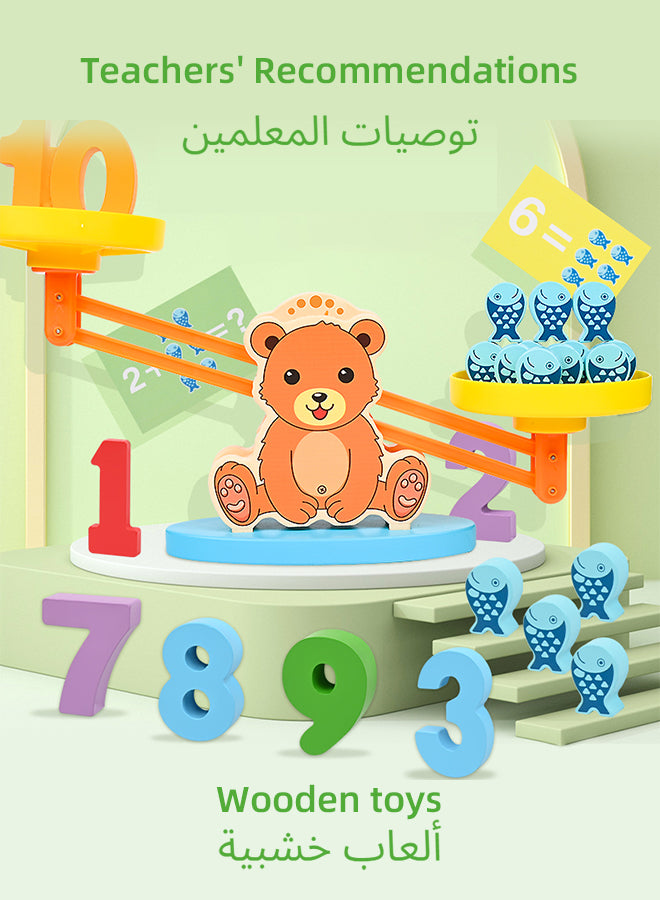 Wooden Balance Scale with Counting Bears | Montessori Math Educational Toy for Kids 3-8 | STEM Learning, Sorting & Weighing Games | Classroom/Preschool Gift