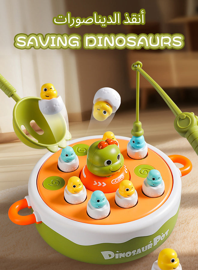 Montessori Dinosaur Toys for Toddlers 3-12 - 4-in-1 Fishing/Bowling/Catapult/Board Game Set  Focus Training & Fine Motor Skills Activity