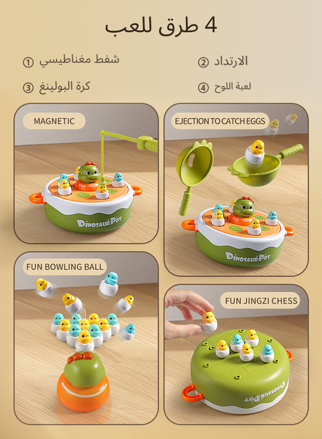 Montessori Dinosaur Toys for Toddlers 3-12 - 4-in-1 Fishing/Bowling/Catapult/Board Game Set  Focus Training & Fine Motor Skills Activity