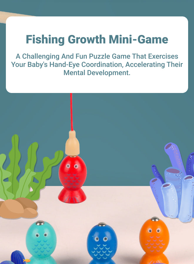 Magnetic Fishing Game, Wooden Numbered Fruit Puzzle Sorting Math Toy for Preschoolers, Shape Sorting Fishing Game for Ages 3-6, Preschool Math Stacking Fun Montessori Toy