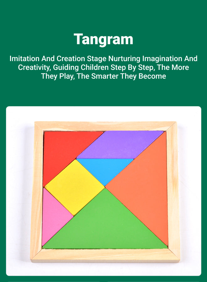 Montessori Toy Set (Suitable for Boys and Girls), 6-Piece Wooden Toy Collection: Wooden Xylophone, Rainbow Tower, Four-Pillar Spinner and more.