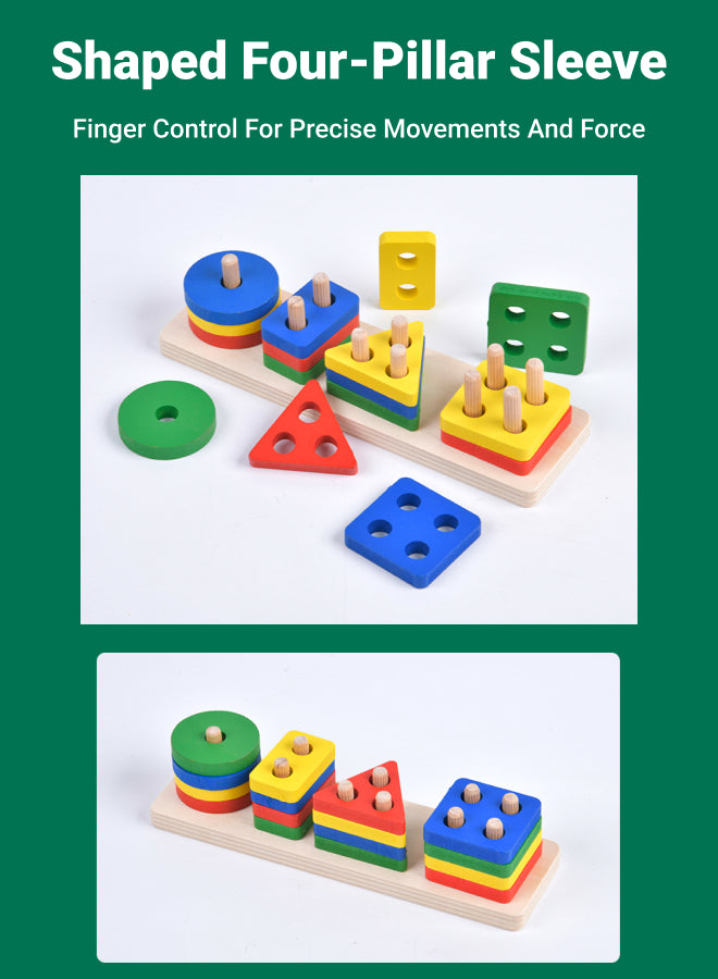 Montessori Toy Set (Suitable for Boys and Girls), 6-Piece Wooden Toy Collection: Wooden Xylophone, Rainbow Tower, Four-Pillar Spinner and more.